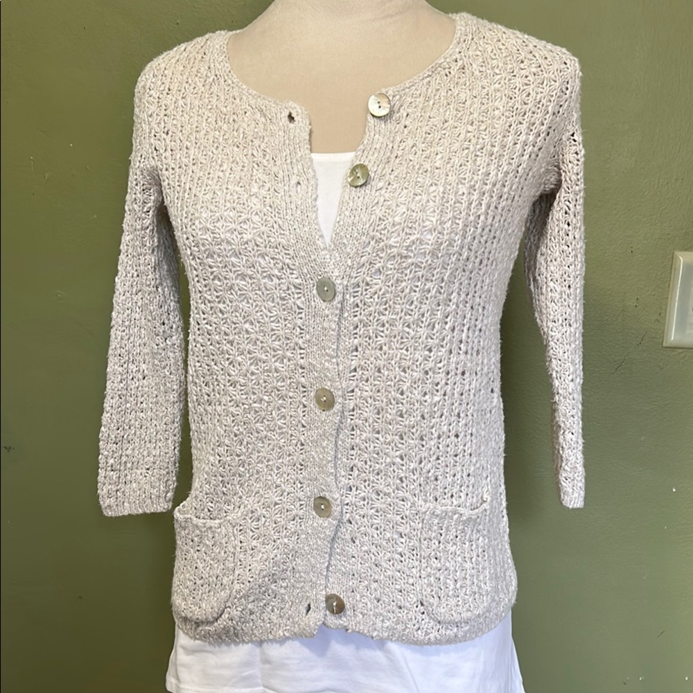 J. Jill Cream Cardigan Sweater with Textured Knit